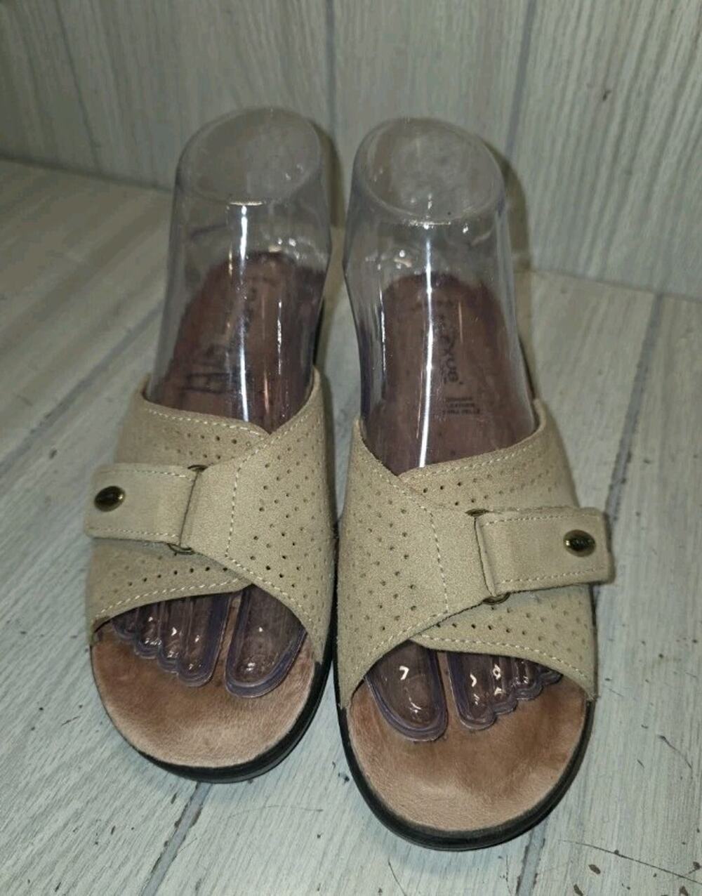 Flexus Kea Slide Tan Leather Sandal Summer Womens Size 7 Italy Comfort Shoes